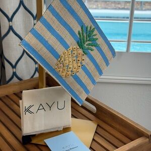 Tommy Bahama by Kayu Blue and Tan Pineapple Clutch ~ Wristlet w Dust Bag